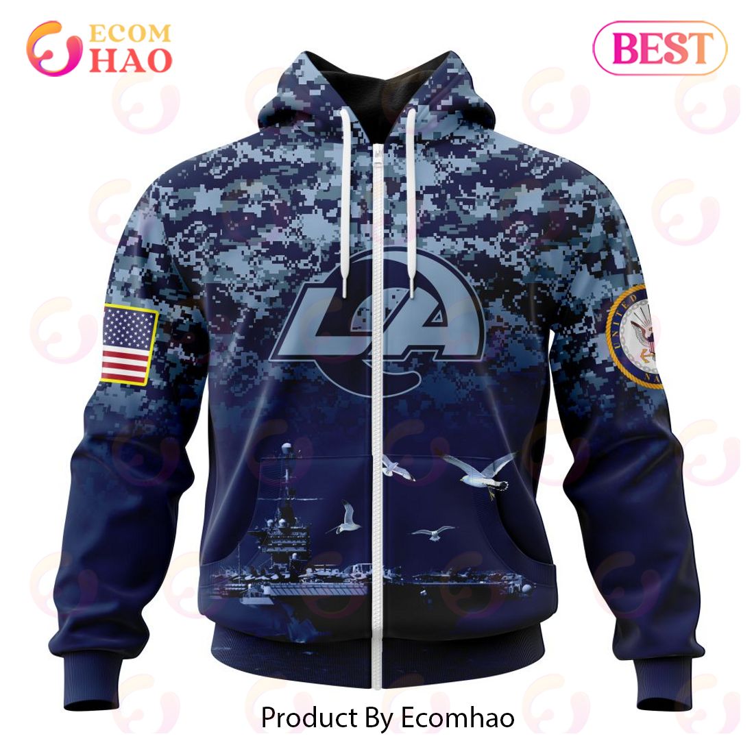 Best NFL Los Angeles Rams Honor US Navy Veterans All Over Print Hoodie