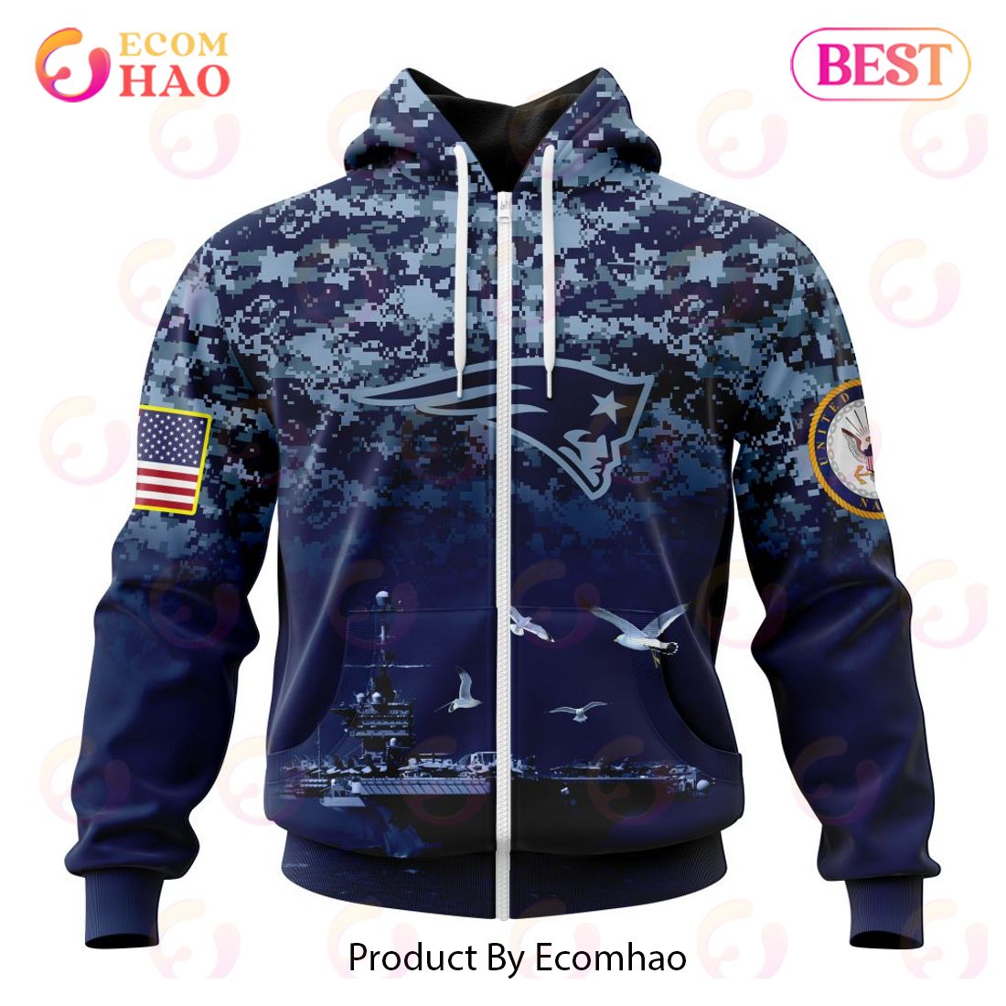 Best NFL New England Patriots Honor US Navy Veterans All Over Print Hoodie