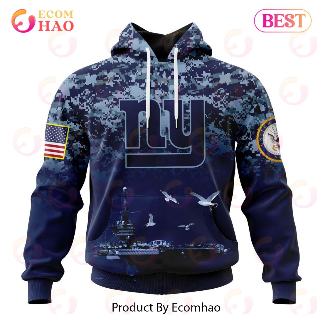 Best NFL New York Giants Honor US Navy Veterans All Over Print Hoodie