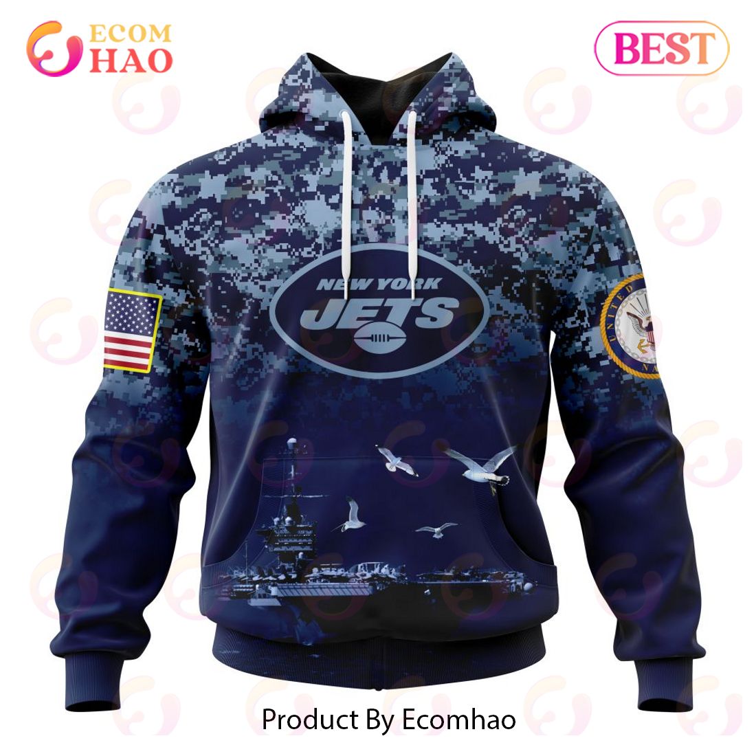 Best NFL New York Jets Honor US Navy Veterans All Over Print Hoodie