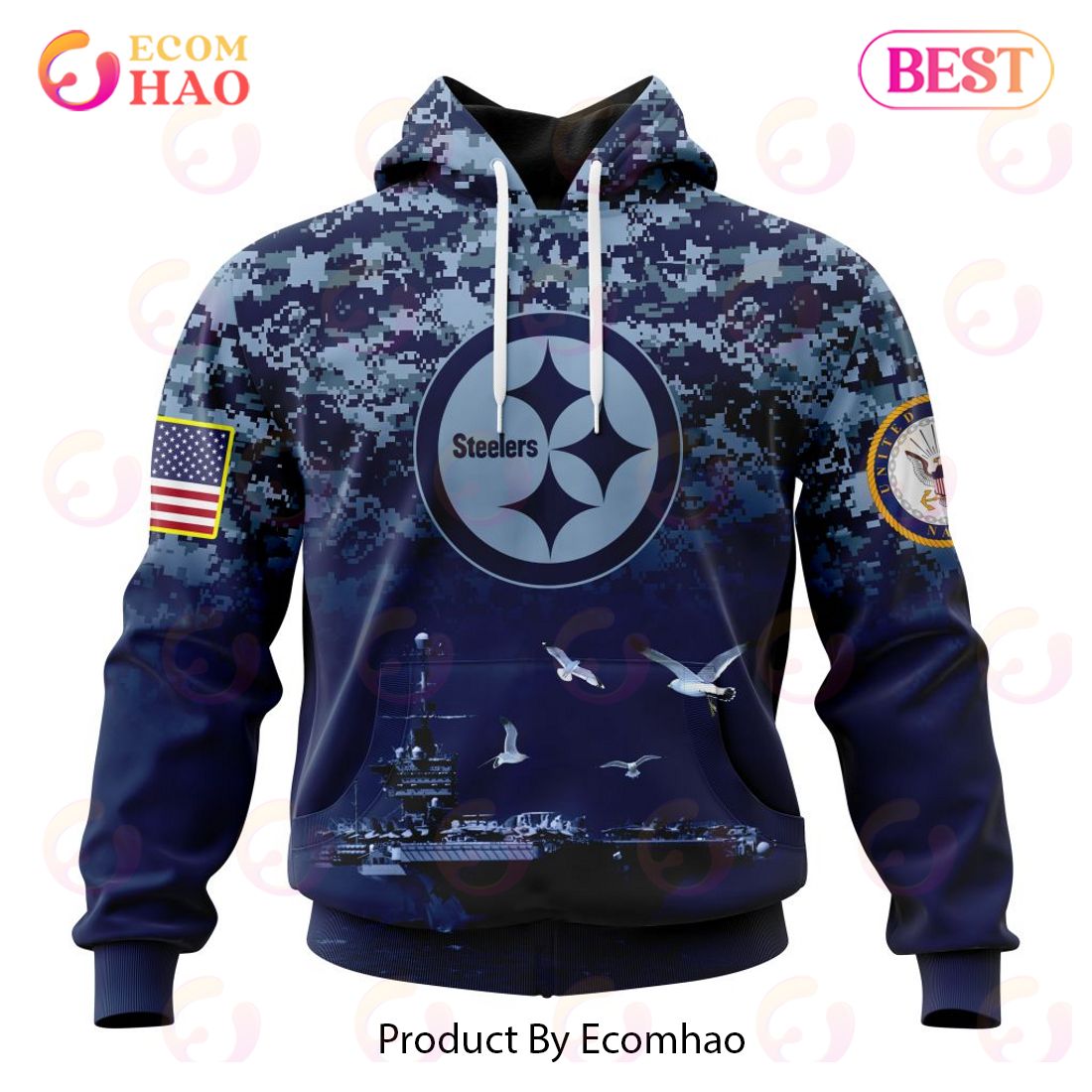 Best NFL Pittsburgh Steelers Honor US Navy Veterans All Over Print Hoodie