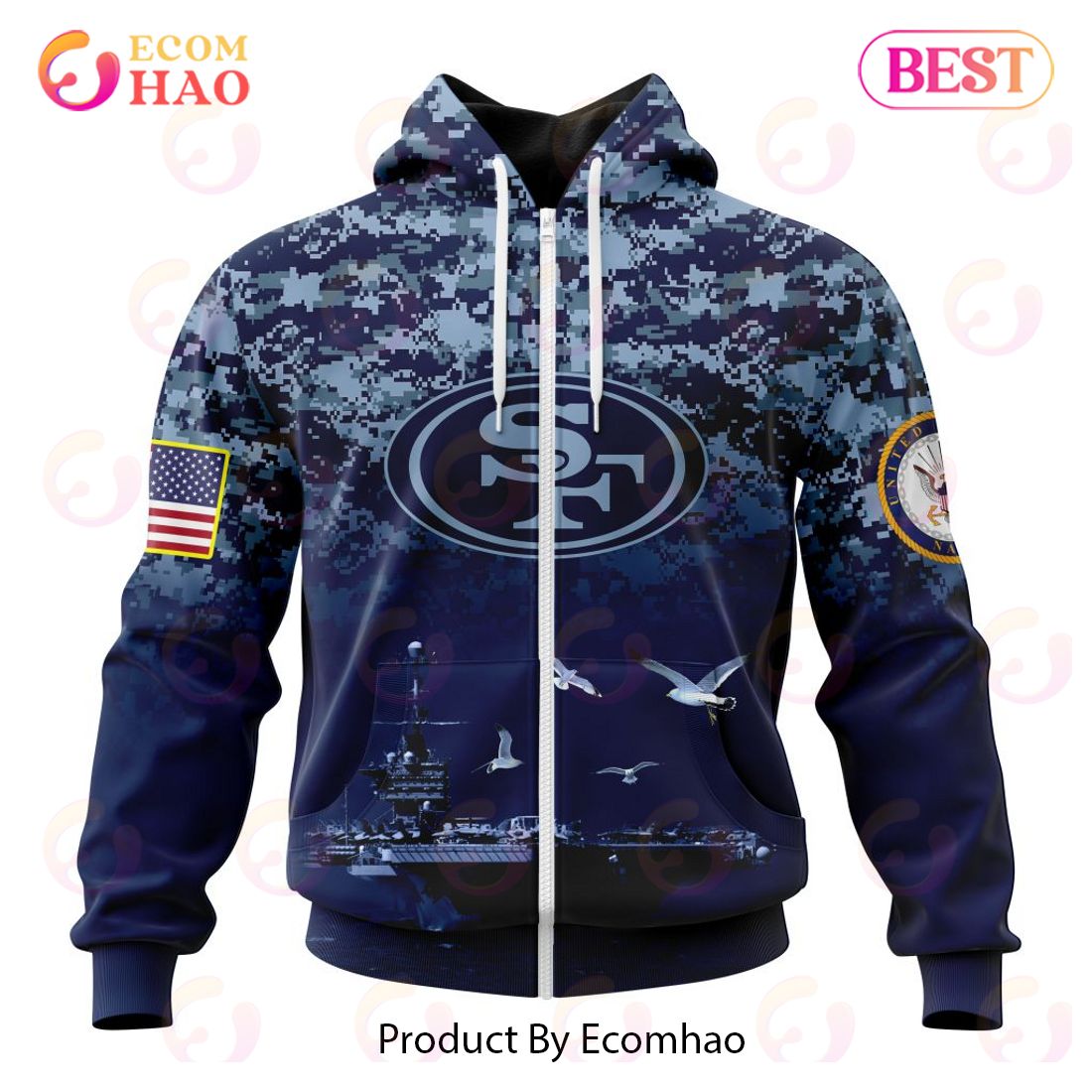 Best NFL San Francisco 49ers Honor US Navy Veterans All Over Print Hoodie