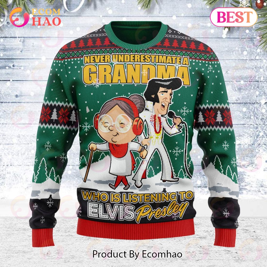 Elvis Presley With Grandma Christmas Ugly Sweatshirt