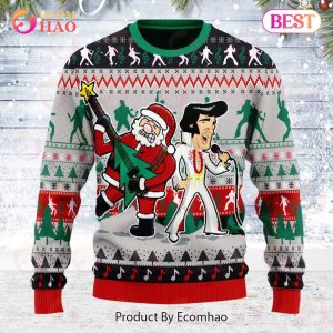 Elviss Presleyy With Santa Christmas Ugly Sweatshirt