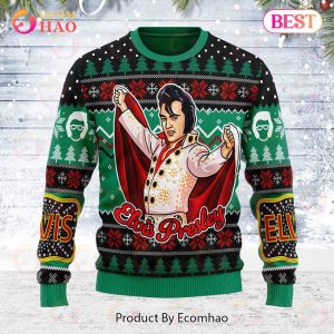 Elviss Presleyy _Belt buckle_ Sign with Rhinestone Christmas Ugly Sweatshirt