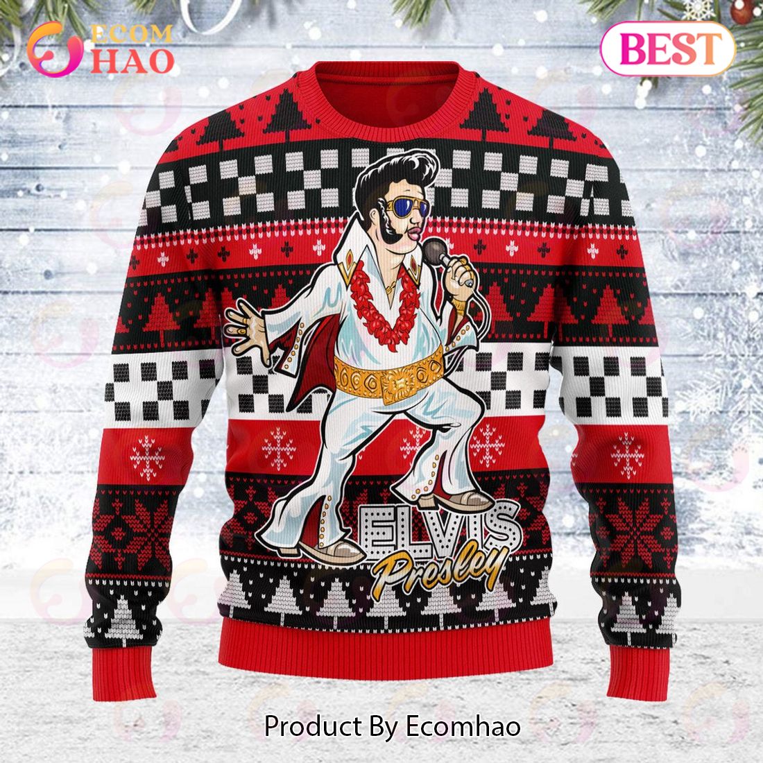 Gearhomie Elvis Fatley Meme Christmas Ugly Sweatshirt