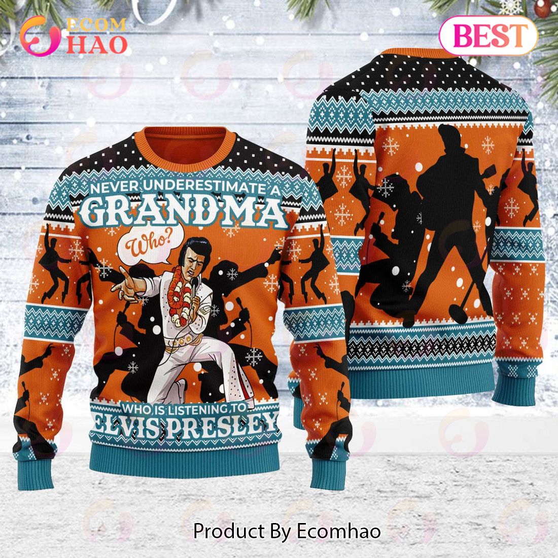 Gearhomie Who is Listening to Elvis Presley Christmas Ugly Sweater