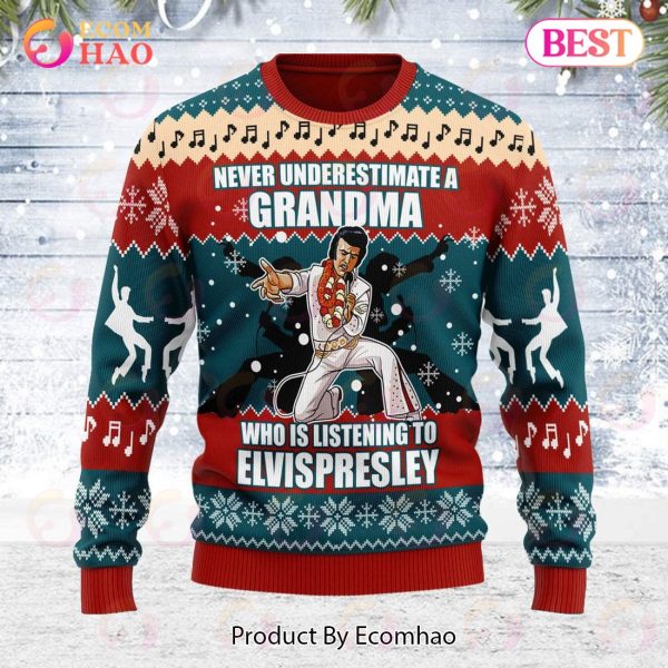 Gearhomie Who is Listening to Elvis Presley Christmas Ugly Sweatshirt