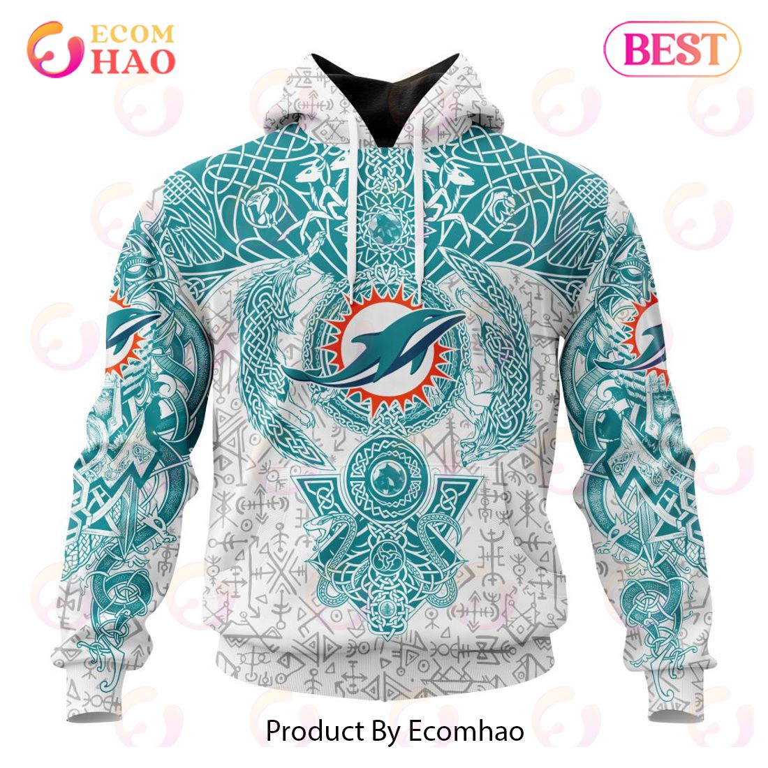 NFL Miami Dolphins Norse Viking Symbols 3D Hoodie