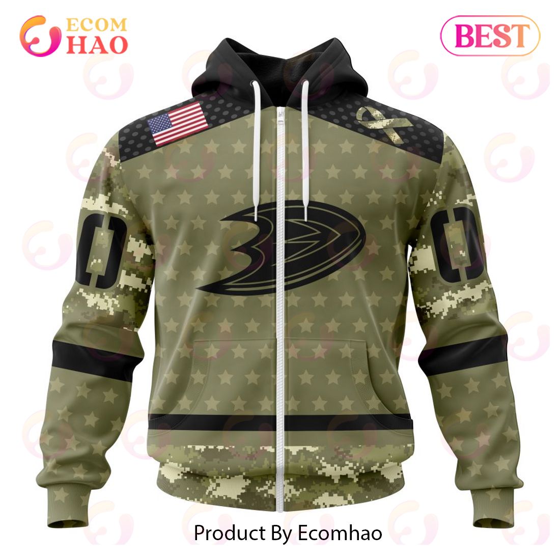 NHL Anaheim Ducks Special Camo Military Appreciation 3D Hoodie