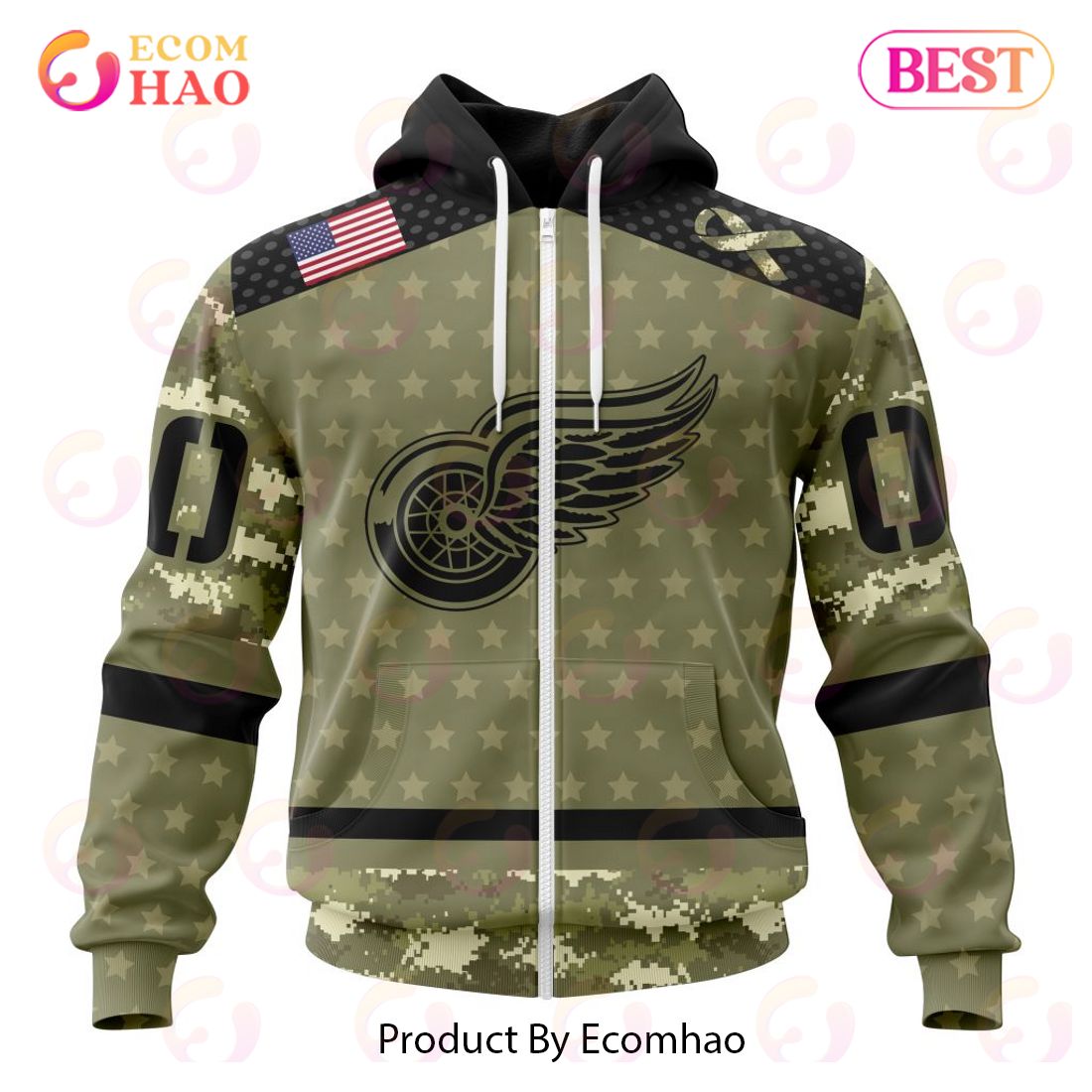 NHL Detroit Red Wings Special Camo Military Appreciation 3D Hoodie