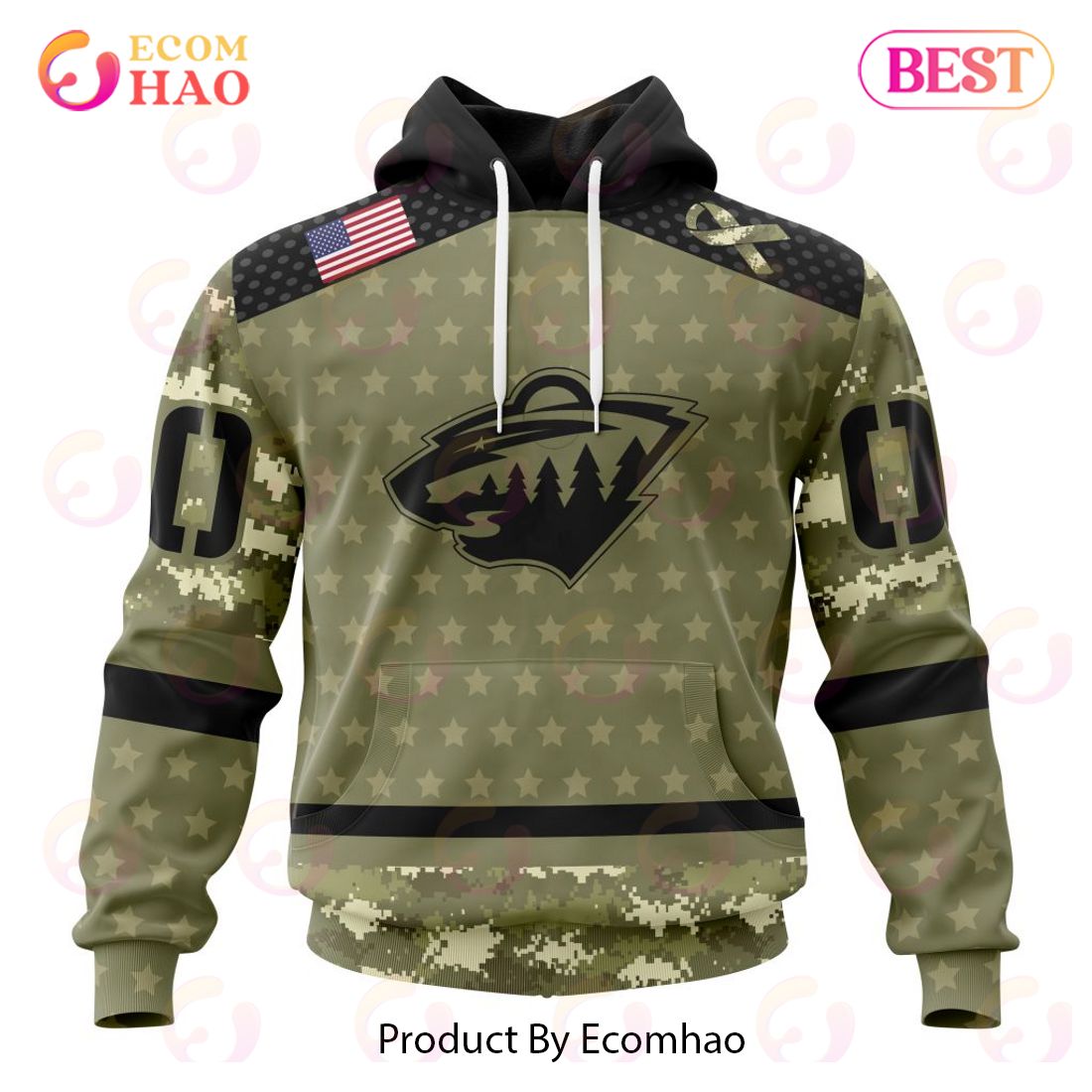 NHL Minnesota Wild Special Camo Military Appreciation 3D Hoodie