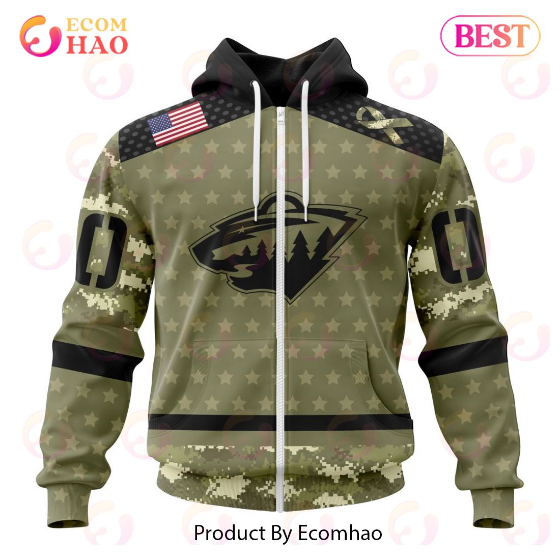 NHL Minnesota Wild Special Camo Military Appreciation 3D Hoodie