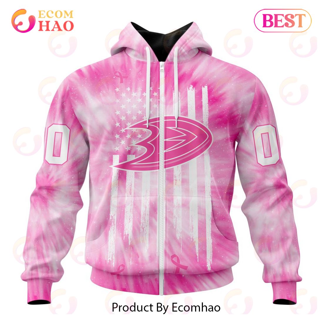 NHL Anaheim Ducks Special Pink Tie-Dye Breast Cancer 3D Hoodie