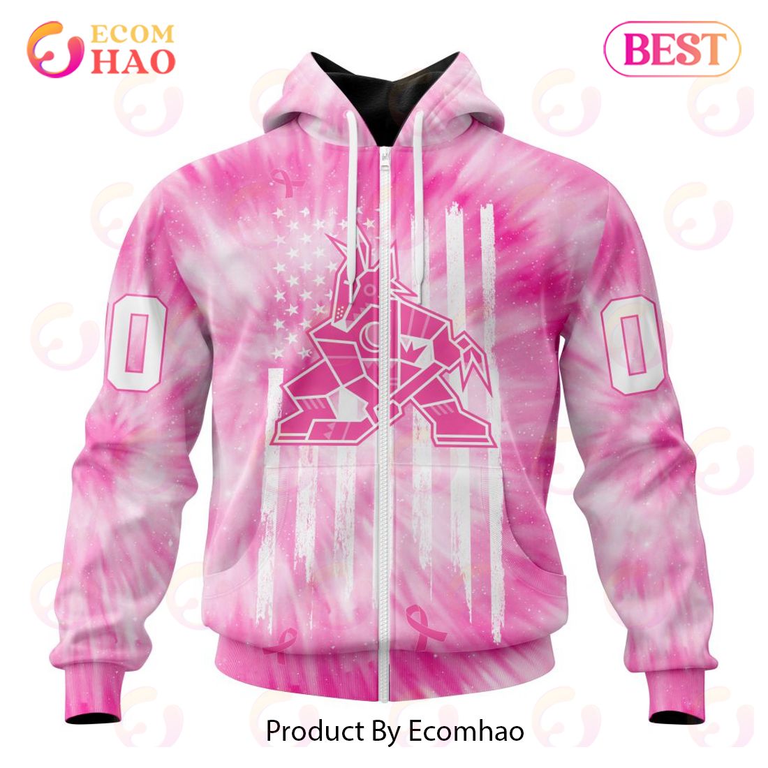 NHL Arizona Coyotes Special Pink Tie-Dye Breast Cancer 3D Hoodie