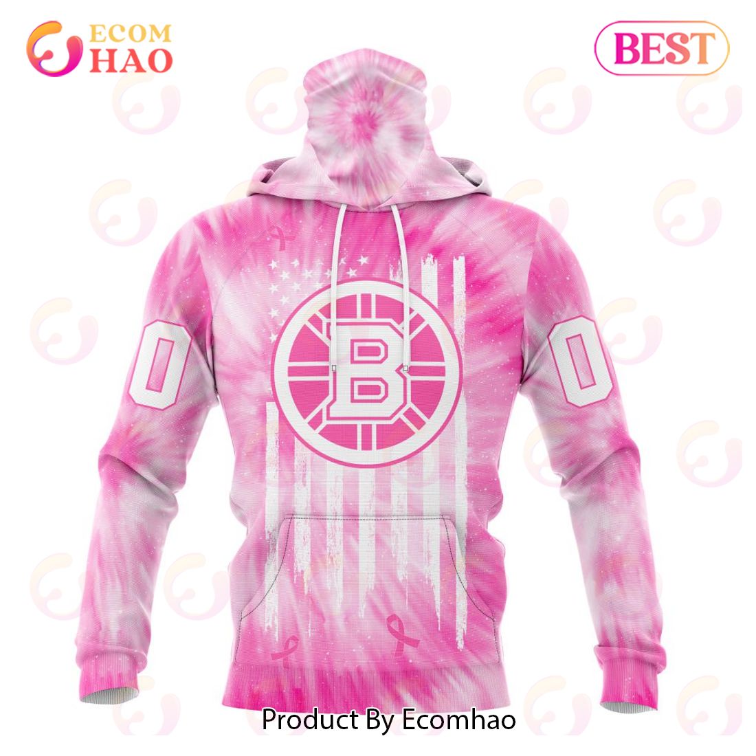 NHL Boston Bruins Custom Name Number Pink Tie-Dye Breasst Cancer Sweatshirt