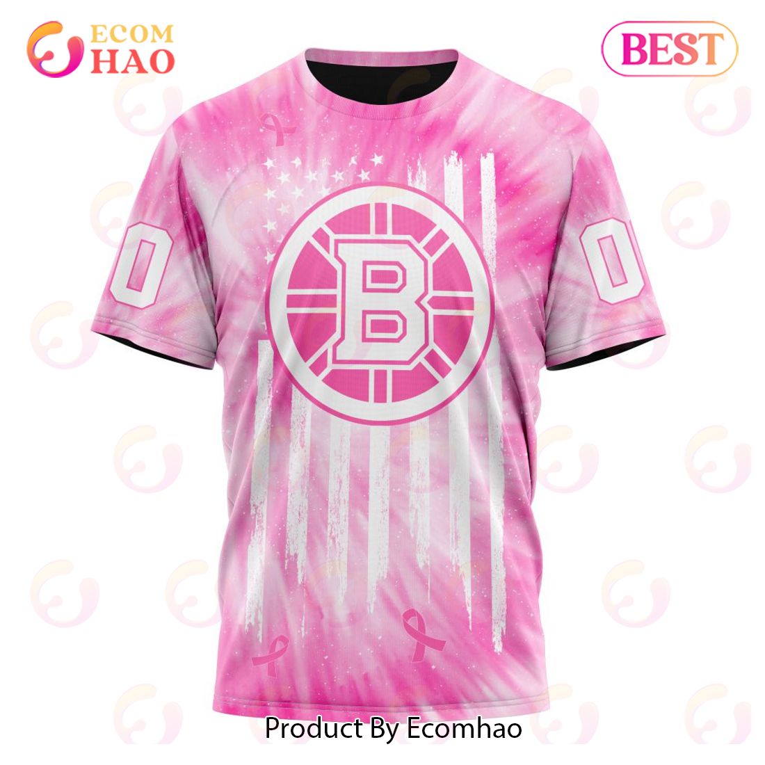 Bruins Hoodie 3D Breast Cancer Ribbon Pattern Custom Bruins Gift