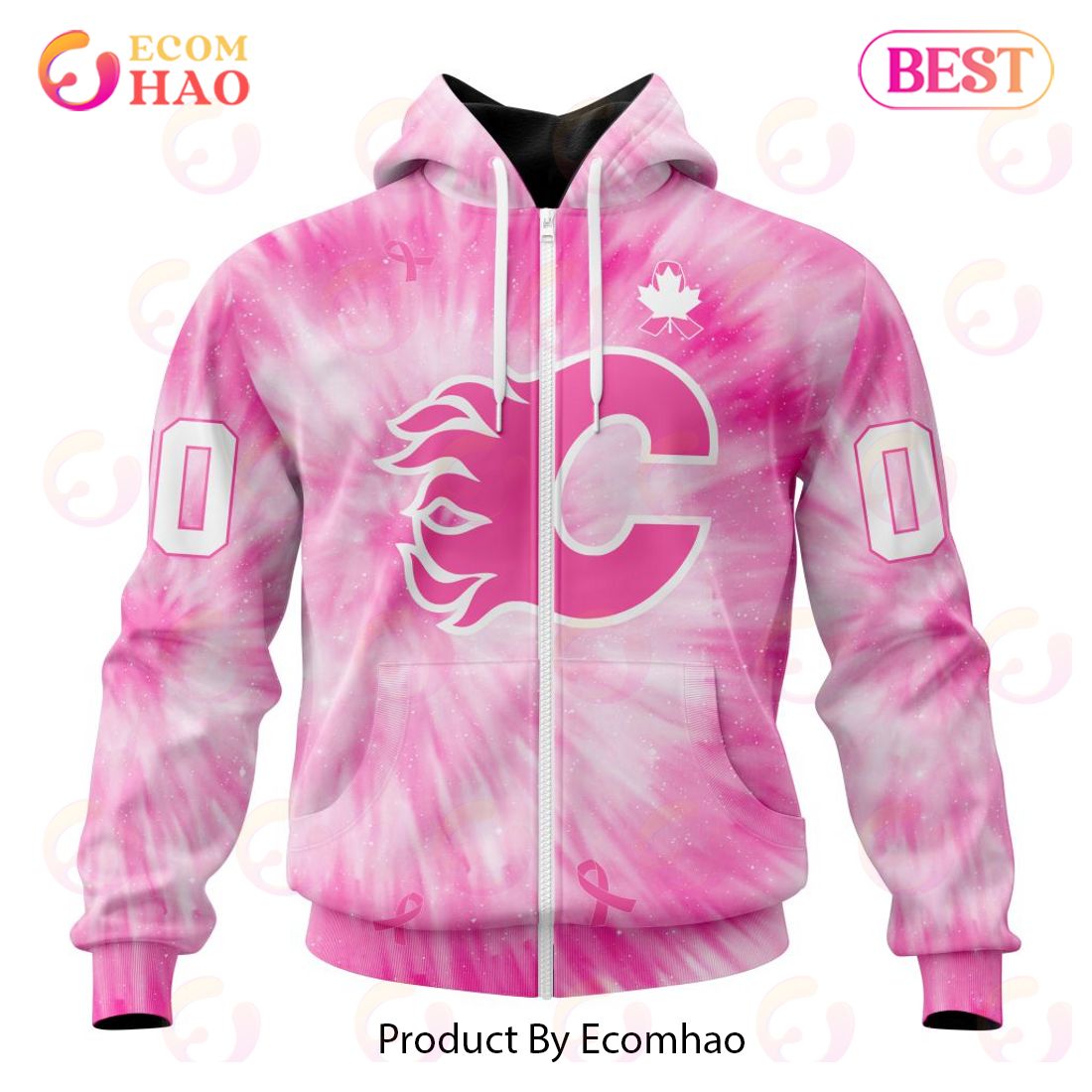 NHL Calgary Flames Special Pink Tie-Dye Breast Cancer 3D Hoodie