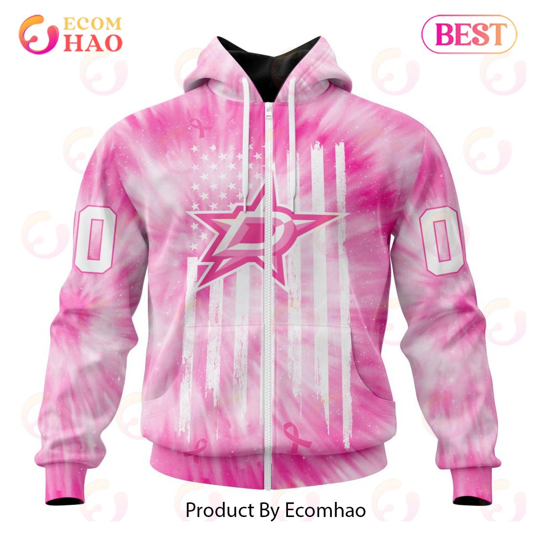 NHL Dallas Stars Special Pink Tie-Dye Breast Cancer 3D Hoodie