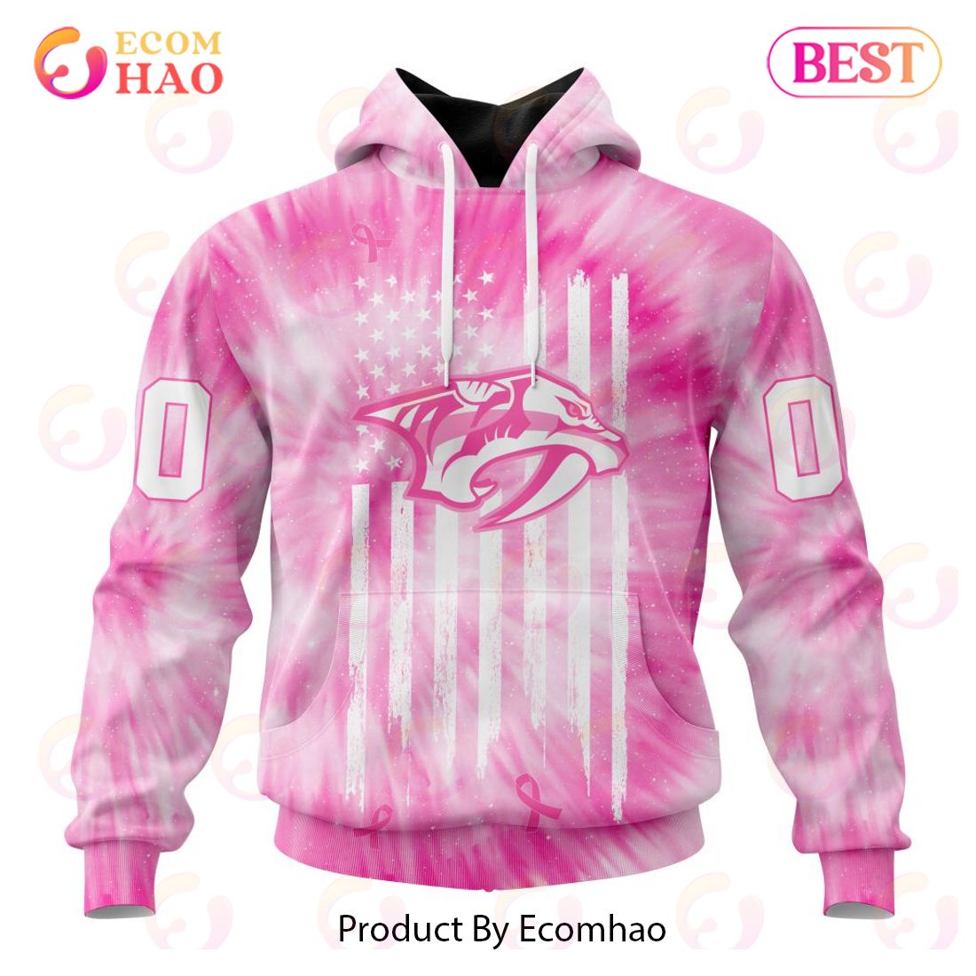 NHL Nashville Predators Special Pink Tie-Dye Breast Cancer 3D Hoodie