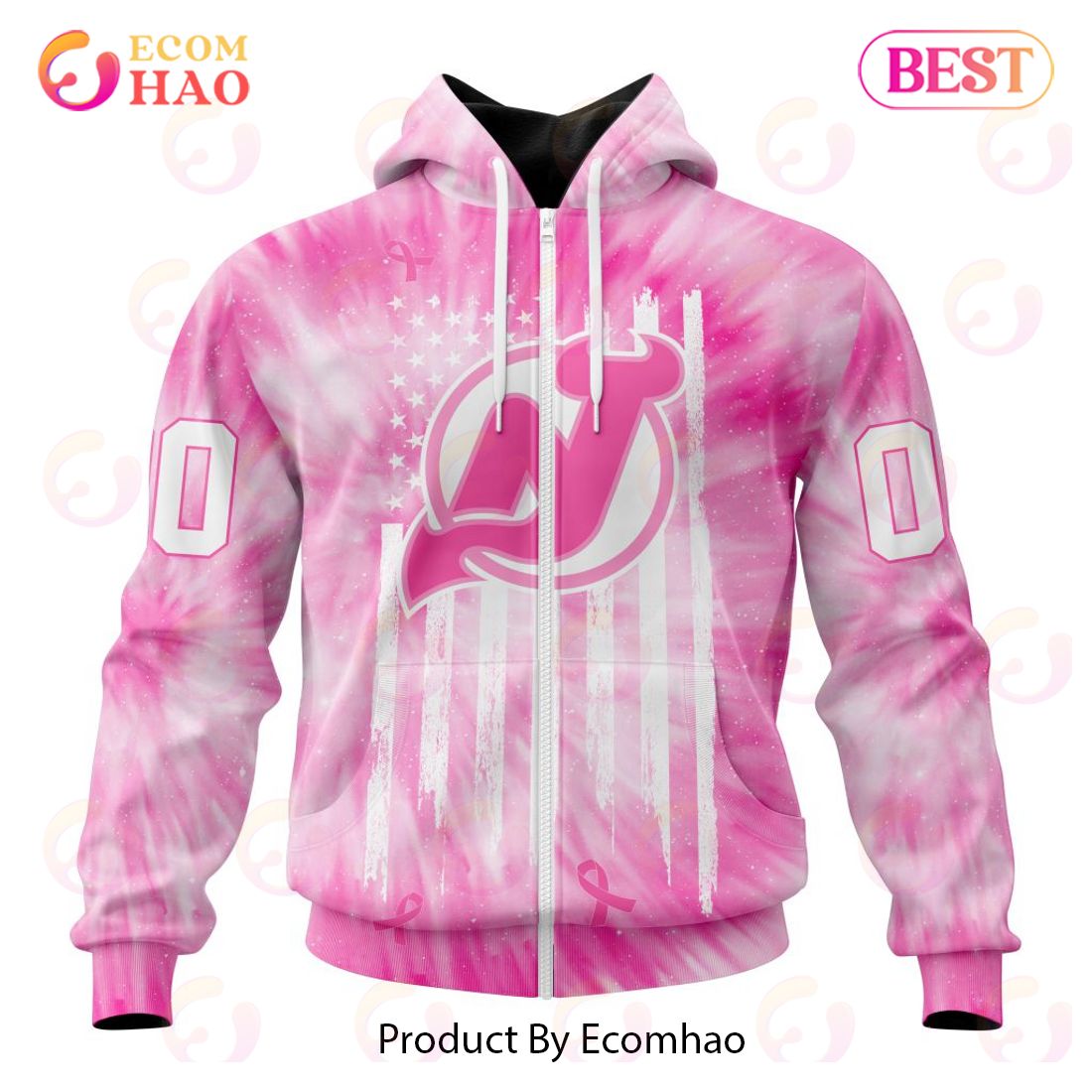 NHL New Jersey Devils Special Pink Tie-Dye Breast Cancer 3D Hoodie