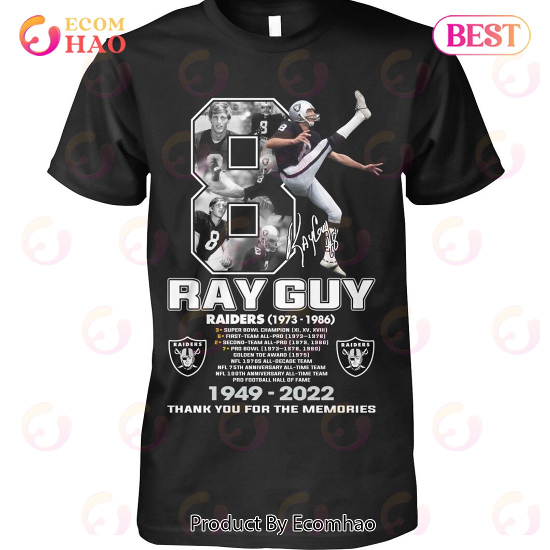 Ray Guy Raiders  1973 – 1986  1949 – 2022 Thank You For The Memories T-Shirt