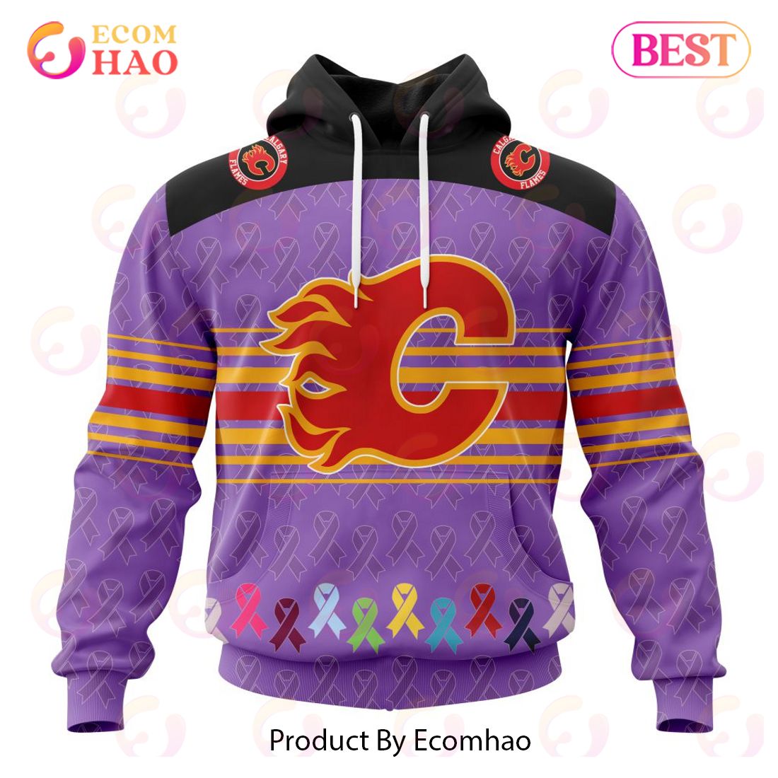 NHL Calgary Flames Specialized Design Fights Cancer 3D Hoodie