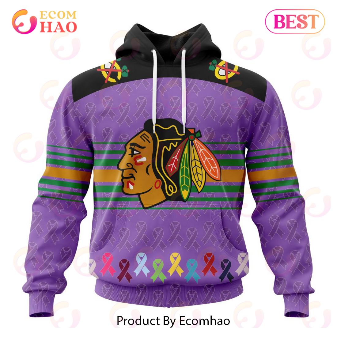 NHL Chicago BlackHawks Specialized Design Fights Cancer 3D Hoodie