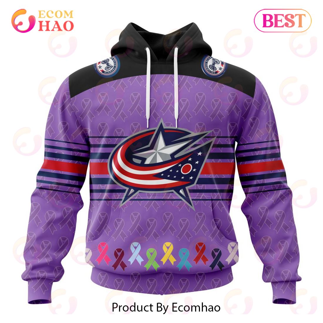 NHL Columbus Blue Jackets Specialized Design Fights Cancer 3D Hoodie