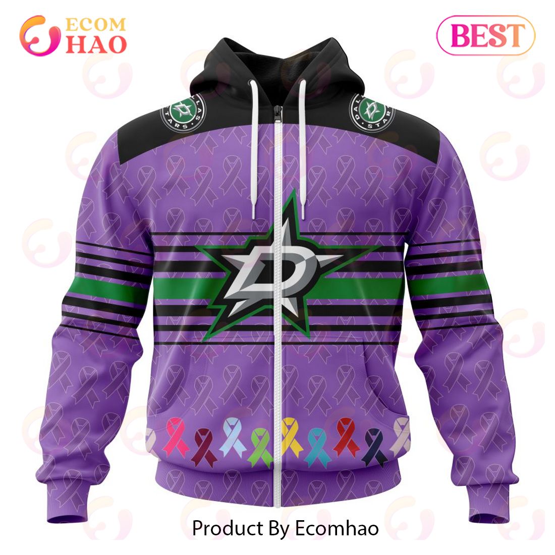 NHL Dallas Stars Specialized Design Fights Cancer 3D Hoodie