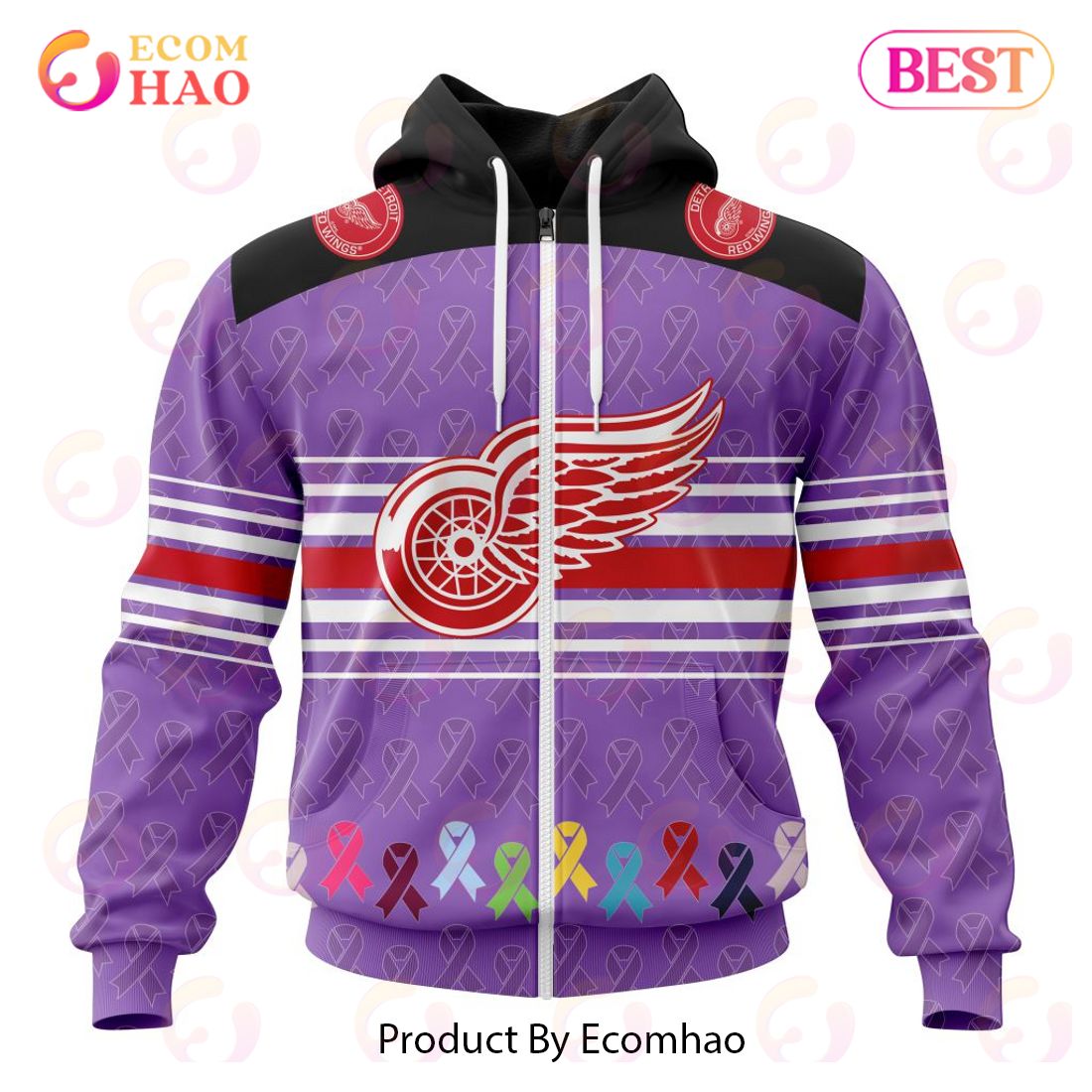 NHL Detroit Red Wings Specialized Design Fights Cancer 3D Hoodie