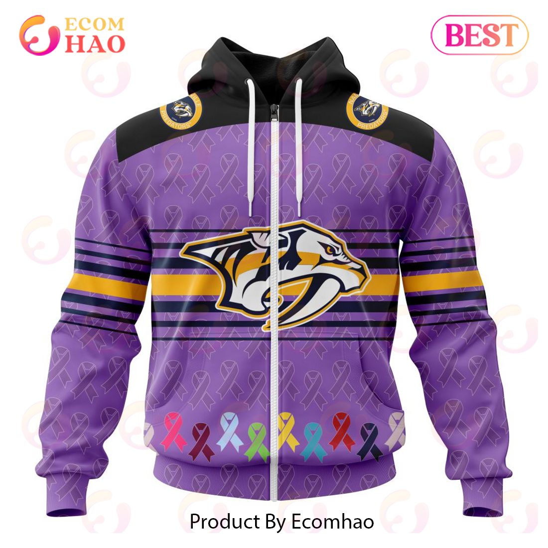 NHL Nashville Predators Specialized Design Fights Cancer 3D Hoodie