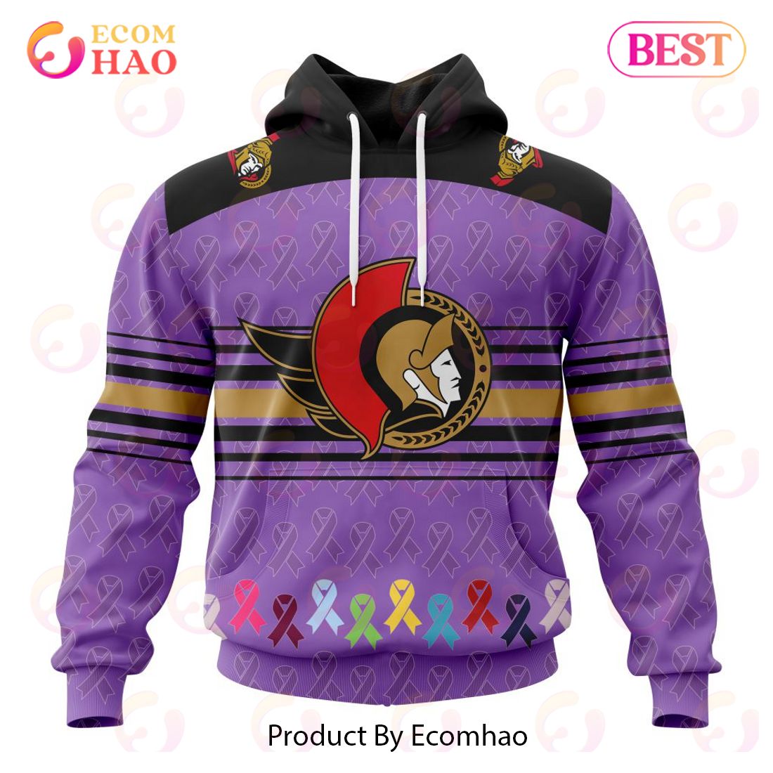 NHL Ottawa Senators Specialized Design Fights Cancer 3D Hoodie