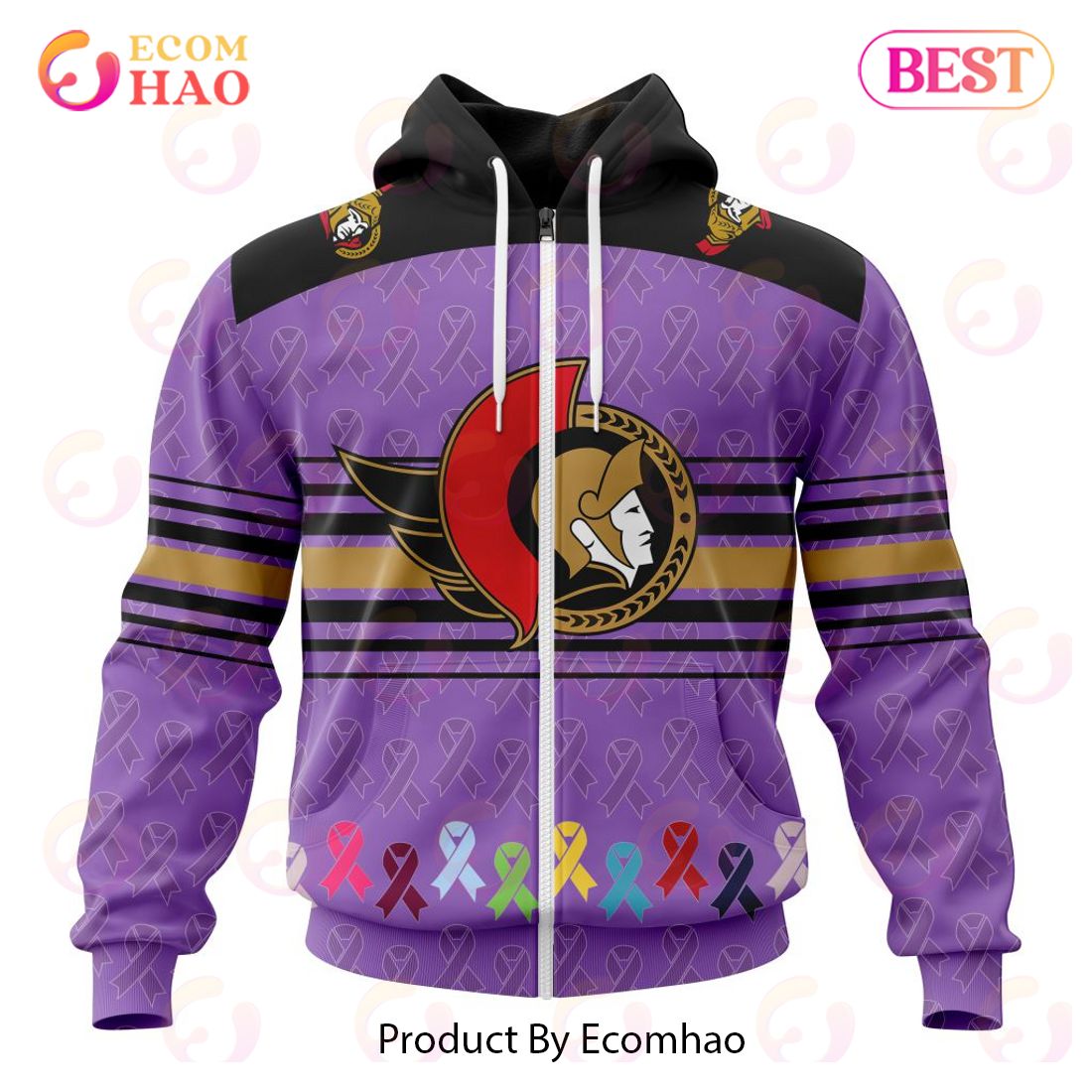 NHL Ottawa Senators Specialized Design Fights Cancer 3D Hoodie