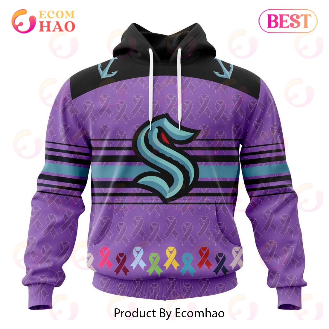 NHL Seattle Kraken Specialized Design Fights Cancer 3D Hoodie