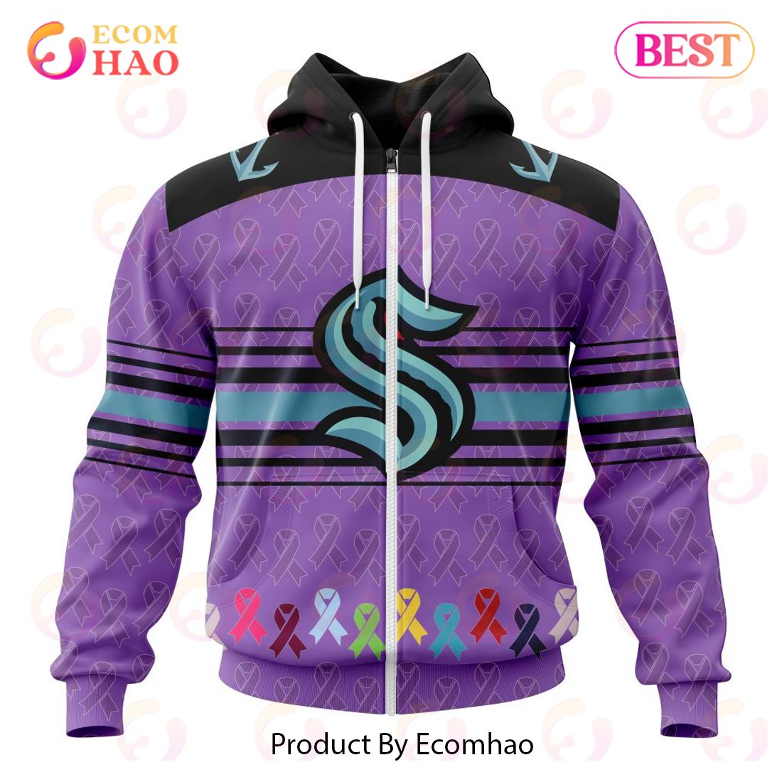 NHL Seattle Kraken Specialized Design Fights Cancer 3D Hoodie