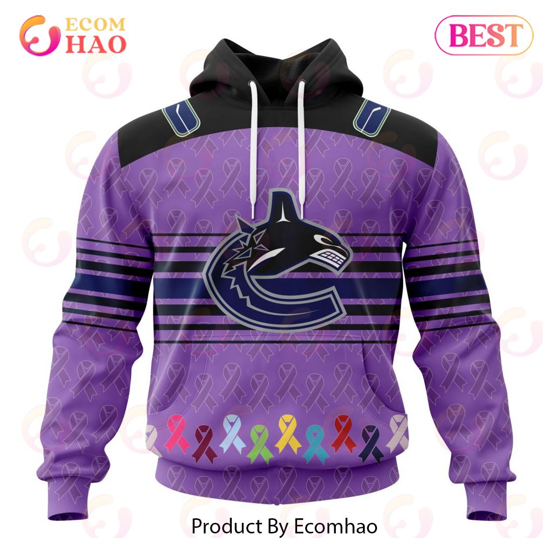 NHL Vancouver Canucks Specialized Design Fights Cancer 3D Hoodie