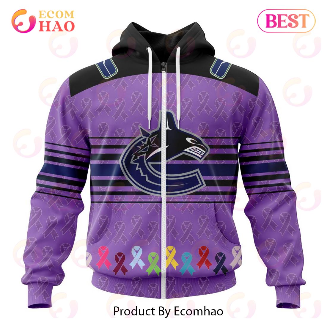 NHL Vancouver Canucks Specialized Design Fights Cancer 3D Hoodie