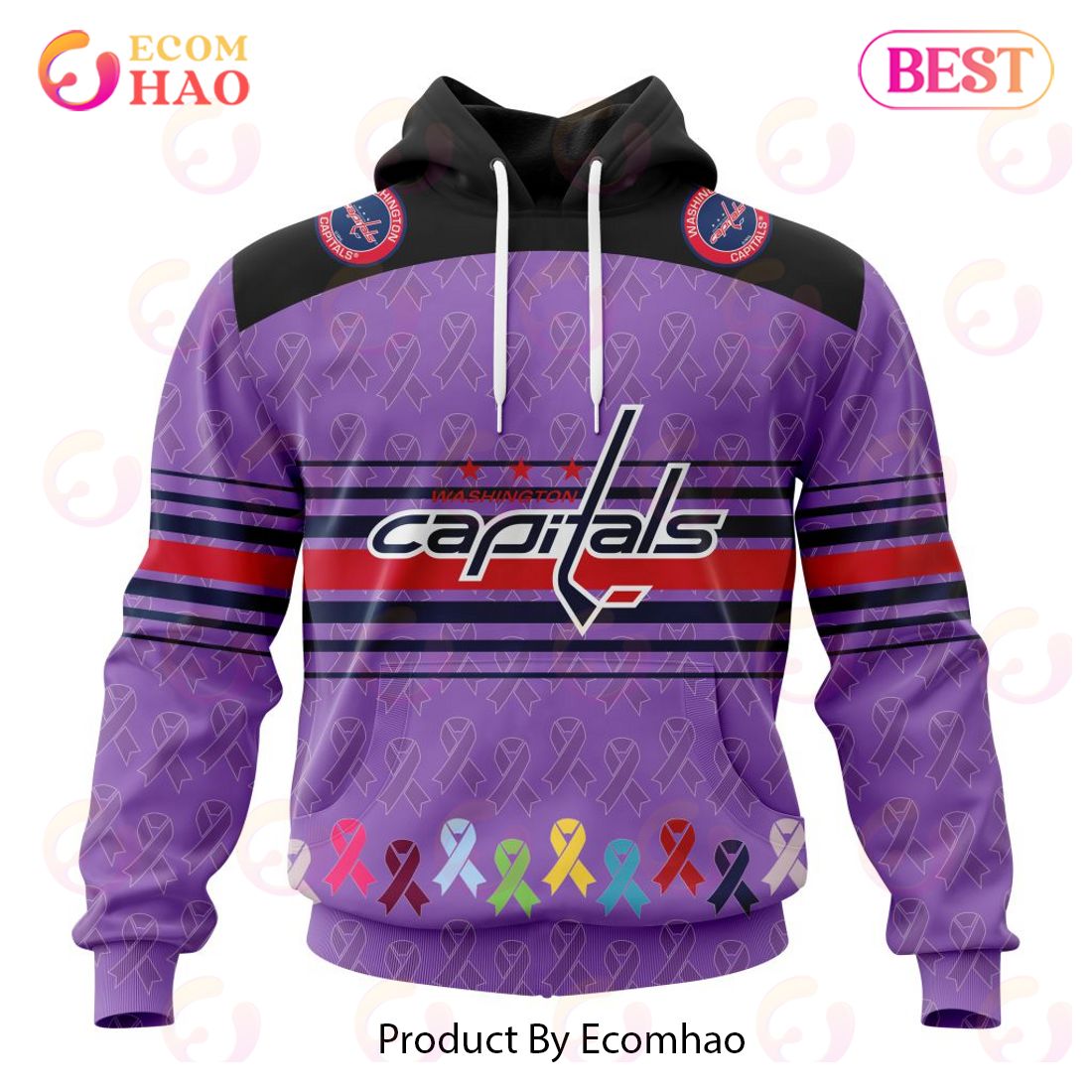 NHL Washington Capitals Specialized Design Fights Cancer 3D Hoodie