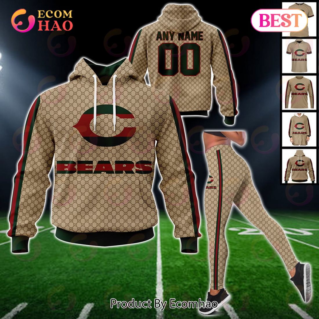 NFL Bears Specialized Design In GC Style 3D Gucci Hoodie Luxury Items