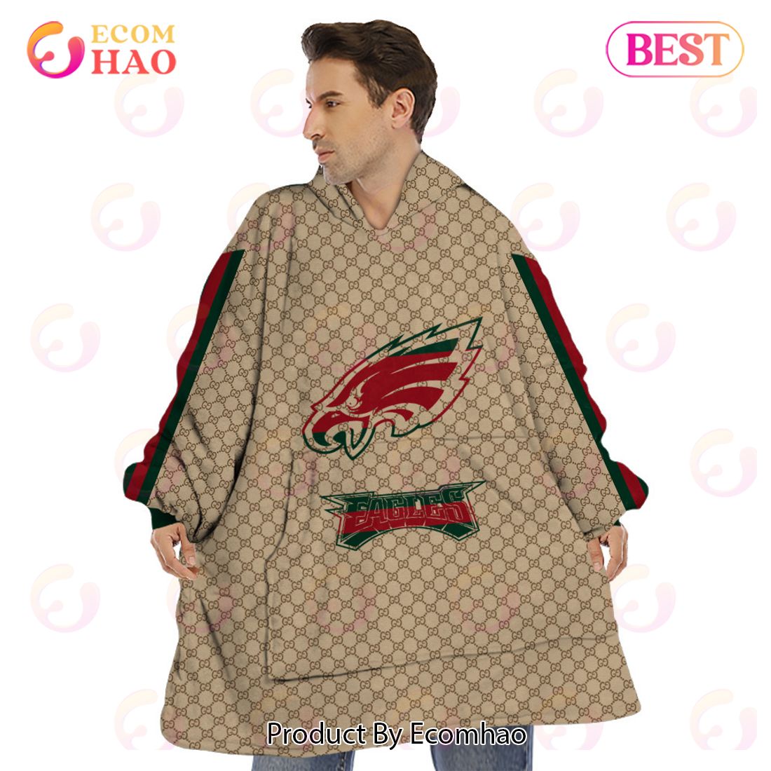 NFL Eagles Specialized Design In GC Style 3D Gucci Hoodie Luxury Items