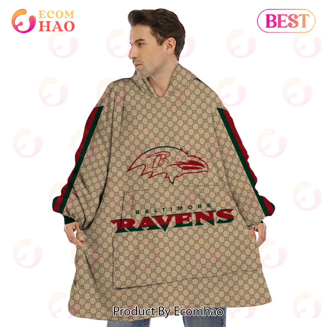 NFL Ravens Specialized Design In GC Style 3D Gucci Hoodie Luxury Items