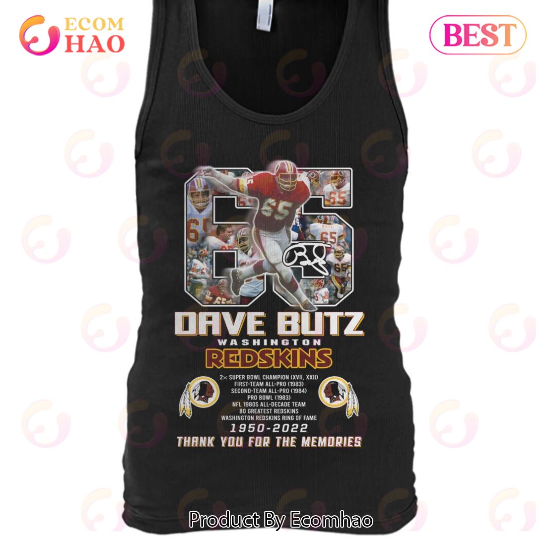 Dave Butz Washington Redskins 1950 - 2022 Thank You For The Memories T-Shirt  - Peanutstee