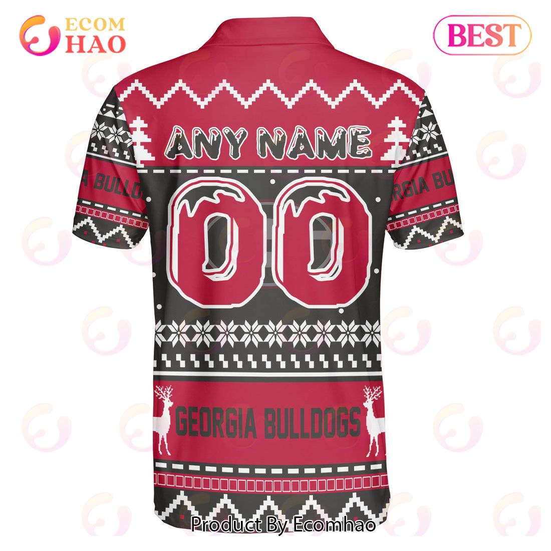 Georgia Bulldogs Custom Your Name & Number Polo Ugly Christmas Style