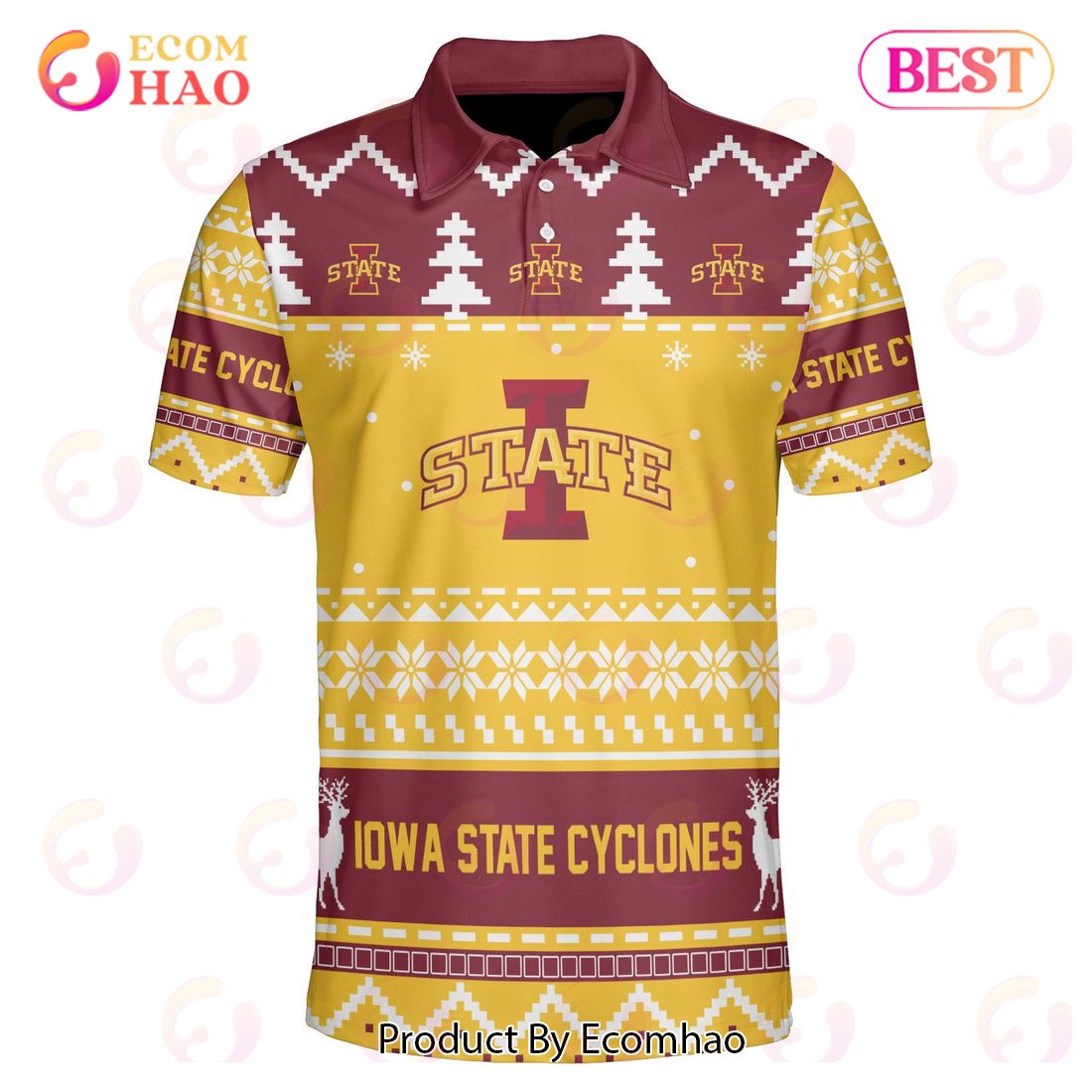 Iowa State Cyclones Custom Your Name & Number Polo Ugly Christmas Style