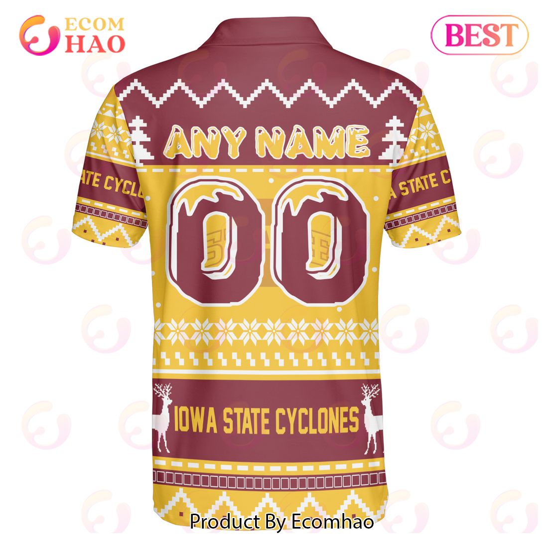 Iowa State Cyclones Custom Your Name & Number Polo Ugly Christmas Style