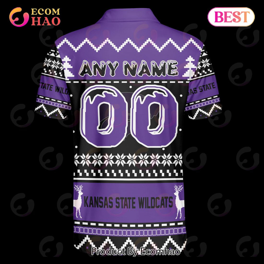 Kansas State Wildcats Custom Your Name & Number Polo Ugly Christmas Style