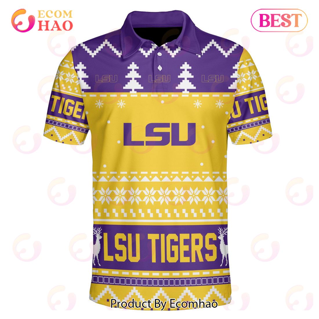 LSU Tigers Custom Your Name & Number Polo Ugly Christmas Style