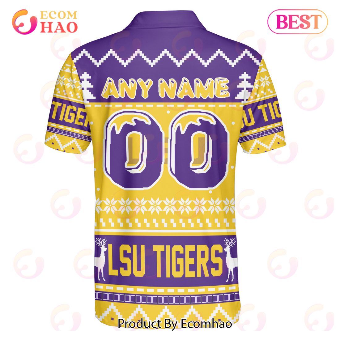 LSU Tigers Custom Your Name & Number Polo Ugly Christmas Style