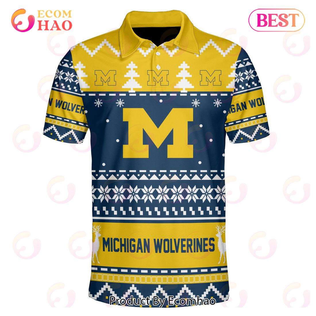 Michigan Wolverines Custom Your Name & Number Polo Ugly Christmas Style